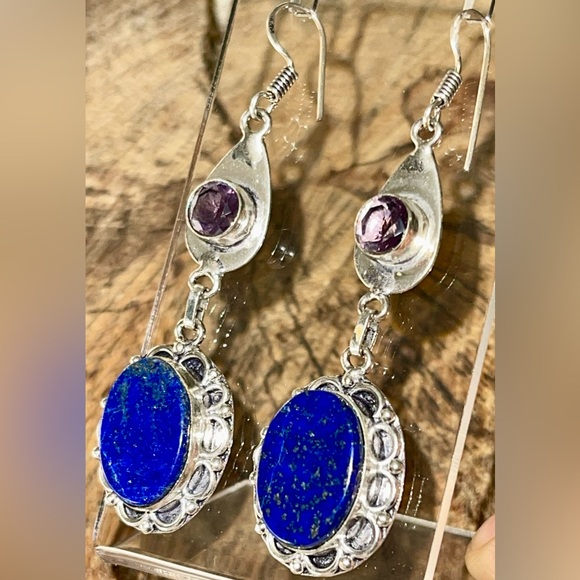 Lapis Lazuli Earrings 2 1/2” - Picture 4 of 9